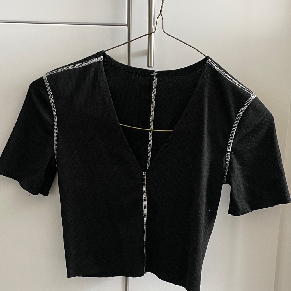 Black V-Neck Women's Top